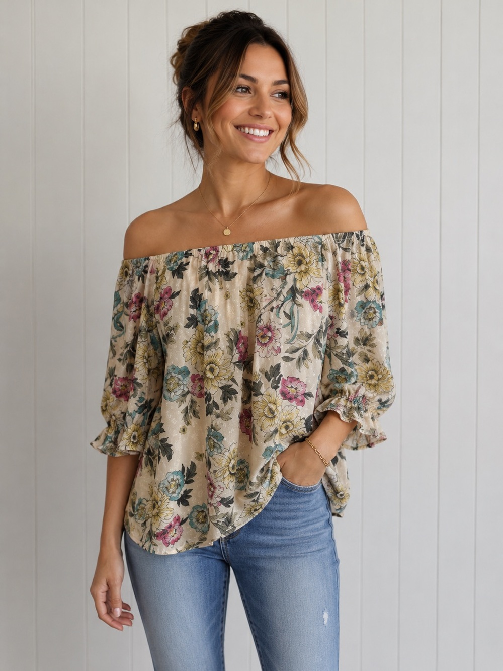 Torrid Floral Off-the-Shoulder Swiss Dot Blouse Romantic Sexy 1x